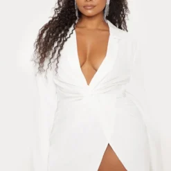 Plus Robe Chemise Blanche Torsadée Devant