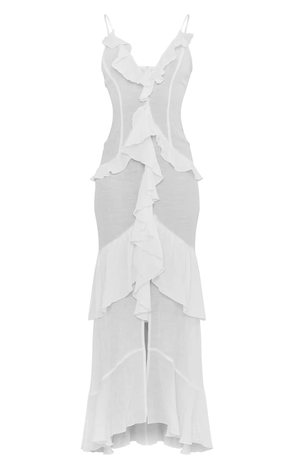 Tall Robe Longue Texturée Crème à Volants 5 Tall Robe Longue Texturée Crème à Volants – Image 5