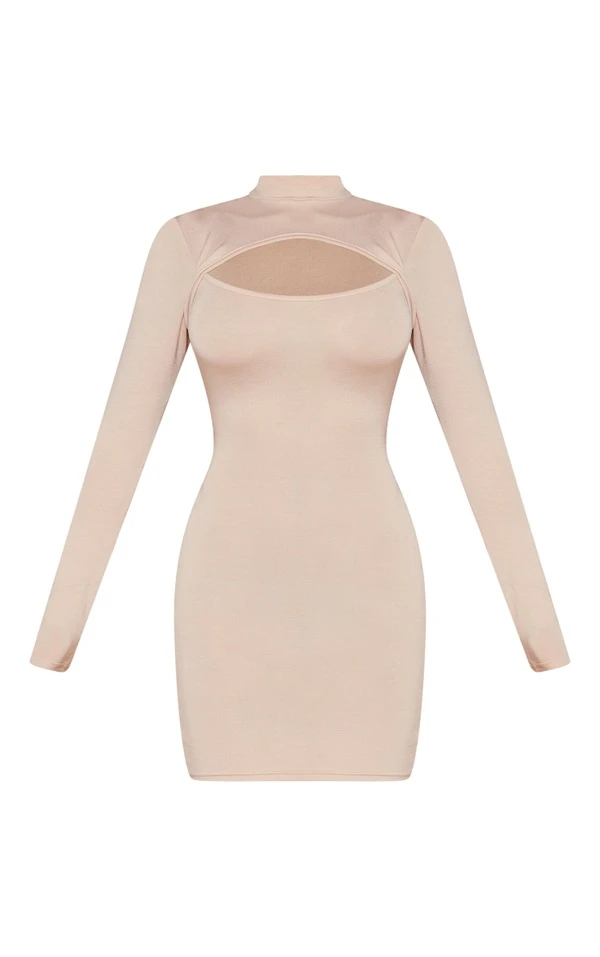 Shape Robe Moulante Découpée En Jersey Sable Pâle à Manches Longues 5 Shape Robe Moulante Découpée En Jersey Sable Pâle à Manches Longues – Image 5