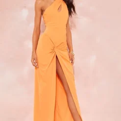 Tall Robe Longue Asymétrique Orange à Parties Torsadées