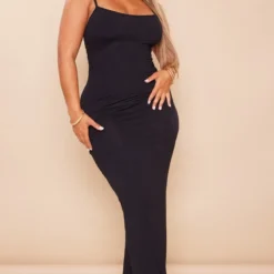 Logic Shape Robe Longue En Jersey Noir à Bretelles