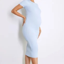 Maternité Robe De Grossesse Mi-longue Bleu Ciel Côtelée à Col Ras-du-cou -Promos Jupe Éthérée Boutique 315860689eed03a8f7d9b8b9c6bfe3d761c9ce53 cnd7199 3