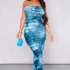 Shape Robe Longue Bustier Ombrée Bleue à Ourlet Volanté