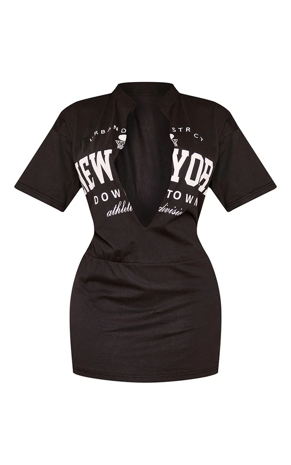 Shape Robe T-shirt Moulante Noire à Col En V Et Imprimé New York 5 Shape Robe T-shirt Moulante Noire à Col En V Et Imprimé New York – Image 5