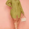 Plus Robe Chemise Plissée Vert Olive