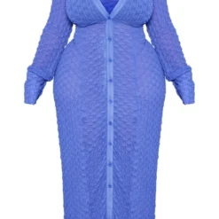 Plus Robe-chemise De Plage En Mesh Texturé Bleu Vif -Promos Jupe Éthérée Boutique 34cd5002ccd9b452aae01076850b2a34140858c0 cnd4886 5