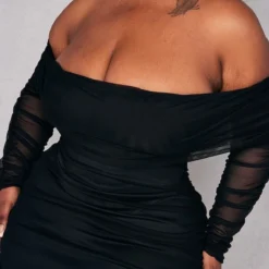 Plus Robe Mi-longue En Mesh Noir à Col Bardot Et Manches Longues -Promos Jupe Éthérée Boutique 36cc69699df3893b61dd7c91f349d657e60ab542 cnd2493 4