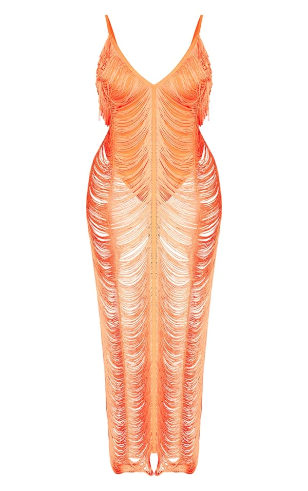 Shape Robe Longue Orange Vif Détail Franges 5 Shape Robe Longue Orange Vif Détail Franges – Image 5
