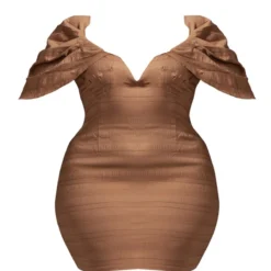 Plus Robe Moulante Texturée Café Au Lait à Décolleté En V -Promos Jupe Éthérée Boutique 37180a842f2a98c71b65d6f5c3928d187b8171fc cnc5111 5