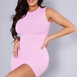 Shape Robe Moulante Côtelée Rose Bonbon à Armature Sous Le Buste