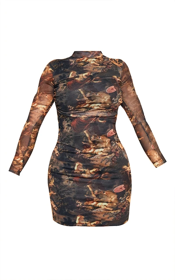 Shape Robe Moulante Marron En Mesh Imprimé Renaissance à Col Haut 6 Shape Robe Moulante Marron En Mesh Imprimé Renaissance à Col Haut – Image 6