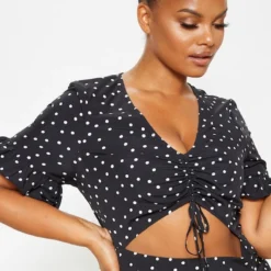 Plus Robe Moulante Noire à Pois Effet Froncé à Découpe -Promos Jupe Éthérée Boutique 3bf000ab4693422a7c800dfa8557d75a996ffc6c cme0179 5