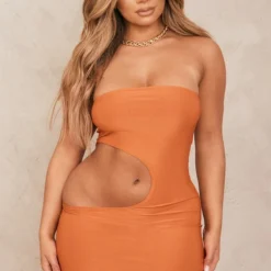 Shape Mini Robe Moulante Orange Brûlé Découpée