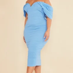 Plus Robe Mi-longue Texturée Bleue à Col Bardot -Promos Jupe Éthérée Boutique 4120eed927426d445b8376dd3ff867a0092232ec cnd2789 3
