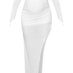 Maternité Robe De Grossesse Longue Moulante Crème Froncée à épaules Dénudées -Promos Jupe Éthérée Boutique 4271d175e61b7d207ecee1900b8bf06821e4c167 cne2365 5