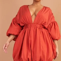 Plus - Robe Rouille Bouffante à Manches Ballon -Promos Jupe Éthérée Boutique 444402fe184c785264678eb8536dc9b3ca630a8f cmw4142 4