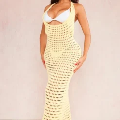 Shape Robe Longue En Maille Crochet Jaune à Dos Nu Ouvert -Promos Jupe Éthérée Boutique 447dd5fae5e1b39e2585d9de338403a1b5d9ca0d cne3650 3