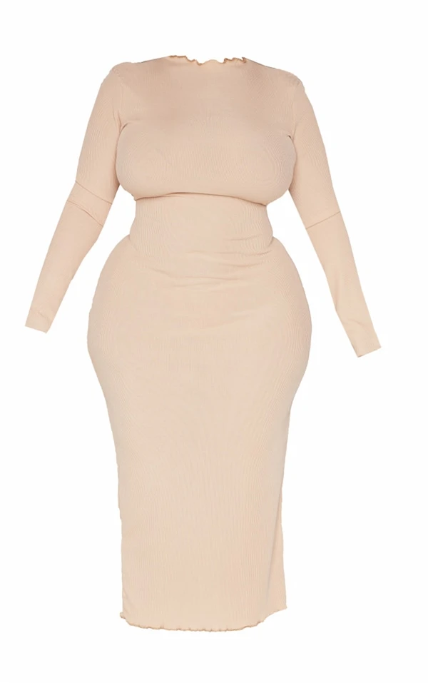 Plus Robe Mi-longue Sable Clair à Manches Longues Et Ourlet Légèrement Volanté 5 Plus Robe Mi-longue Sable Clair à Manches Longues Et Ourlet Légèrement Volanté – Image 5