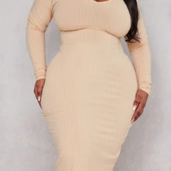 Plus Robe Mi-longue Côtelée Beige Sans Manches à Col Arrondi -Promos Jupe Éthérée Boutique 44f734c9cd830bed9da2fc22e80765ec315326c5 cnc5152 4