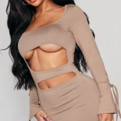 Shape Mini Robe Douce Sans Coutures Taupe à Découpes Et Col Carré -Promos Jupe Éthérée Boutique 456c3bf8e09a76bb732a6d4c4be8b41ead52dde6 cnd5164 4