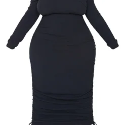 Plus Robe Côtelée Noire Froncée Sur Les Côtés à Col Bardot -Promos Jupe Éthérée Boutique 45a843ea47155f53bf8e330fa2069ca518d3aa6c cmu4962 6