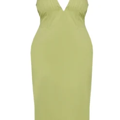 Plus Robe Mi-longue Vert Olive à Buste Plissé -Promos Jupe Éthérée Boutique 4746caf5fd43b7d676088565ba7477dc34a87d2a cnc7299 5