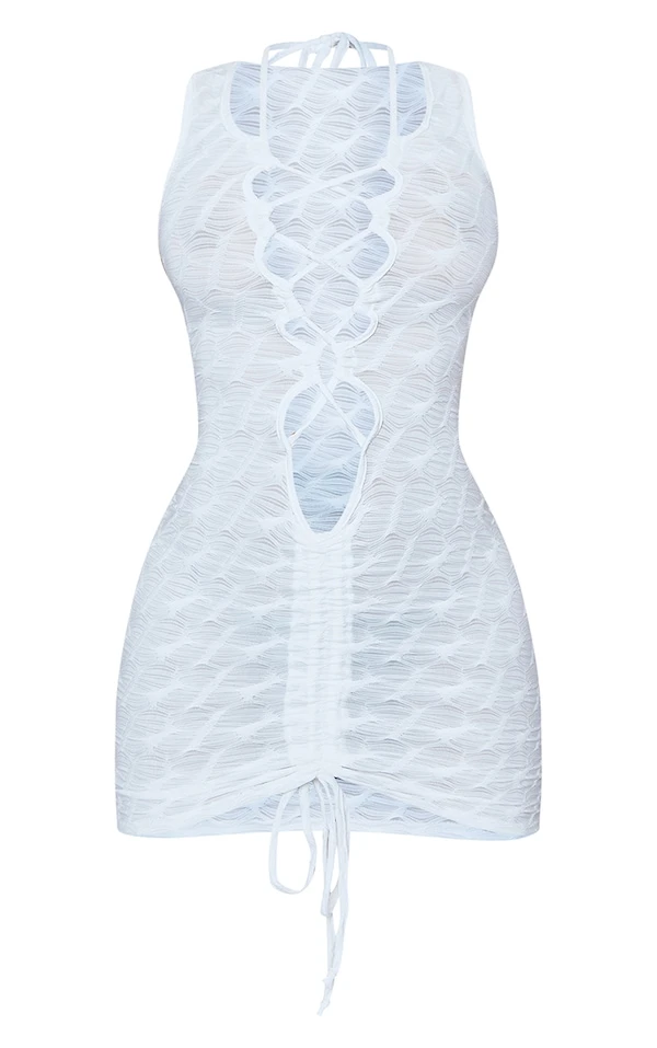 Shape Robe Moulante Texturée Froncée Blanche à Lacets 5 Shape Robe Moulante Texturée Froncée Blanche à Lacets – Image 5