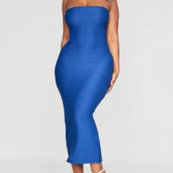 Shape Robe Bustier Mi-longue Bleu Marine Texturée