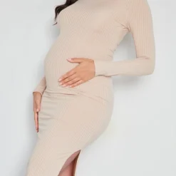 Logic Maternité Robe De Grossesse Mi-longue Côtelée Gris Pierre Clair à Manches Longues -Promos Jupe Éthérée Boutique 4808019d718e99f256627cc4e2db616cebc4e9fa cne2349 4