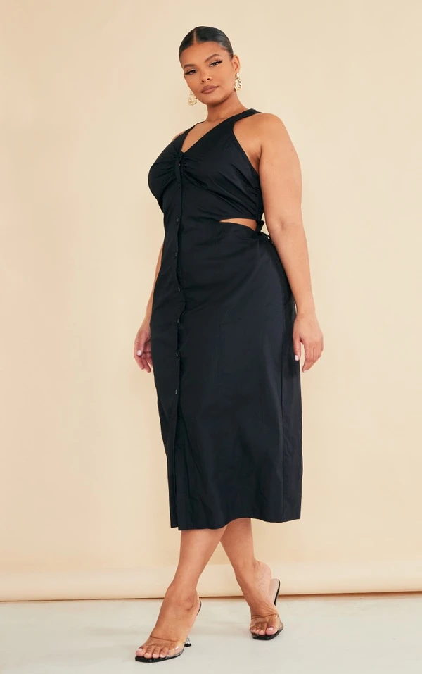 Plus Robe Chemise Mi-longue Sans Manche En Popeline Noire 3 Plus Robe Chemise Mi-longue Sans Manche En Popeline Noire – Image 3