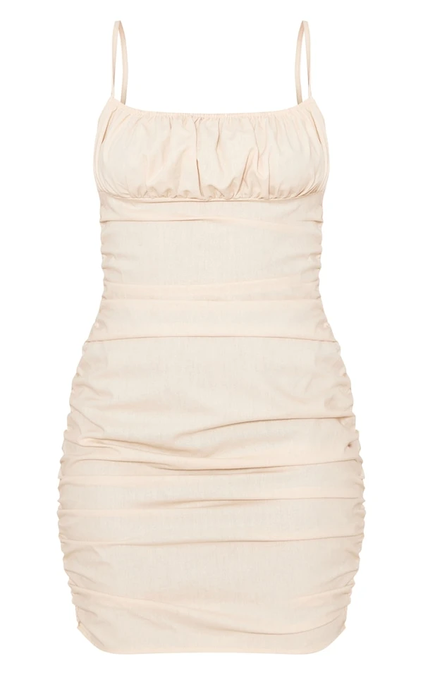 Tall Robe Moulante Effet Lin Beige à Bretelles 5 Tall Robe Moulante Effet Lin Beige à Bretelles – Image 5