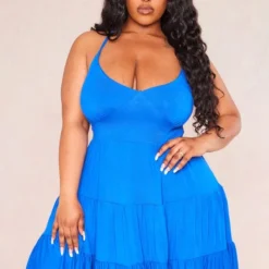 Plus Robe Droite En Jersey Bleu Vif à étages