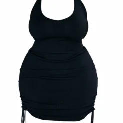 Plus Robe En Maille Tricot Noire Froncée à Col V Et Bretelles -Promos Jupe Éthérée Boutique 4c2c481d68dfbc7119ab7ed72006973ce69da75e cnc7958 5