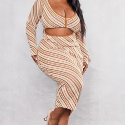 Plus Robe Mi-longue Marron Découpée à Rayures -Promos Jupe Éthérée Boutique 4cde97123d7633faf7de0b00432497d792e43019 cnc7354 3