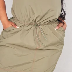 Plus Robe Mi-longue Bustier En Nylon Kaki à Détail Coutures -Promos Jupe Éthérée Boutique 4fb20c436b5662a2a2d948c221e97e16f03e2a92 cnc7379 4