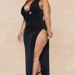 Plus Robe Longue Drapée Noire Fendue à Anneau -Promos Jupe Éthérée Boutique 50c531b6eba50a47ffcbe186a57a9b668afbf074 cmy5645 3