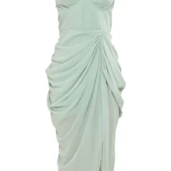 Petite Robe Mi-longue Drapée Vert Sauge à Armatures -Promos Jupe Éthérée Boutique 50cef50d35bc4499acfcc9508f475f756a296b44 cne9486 5