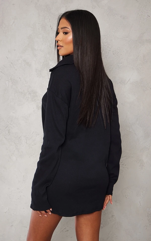 Tall Robe Pull Oversize Noire Côtelée à Col Montant Et Demi Zip 2 Tall Robe Pull Oversize Noire Côtelée à Col Montant Et Demi Zip – Image 2