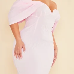 Plus Robe Mi-longue Texturée Rose Tendre à Col Bardot -Promos Jupe Éthérée Boutique 51b906753edfb5eaf2acdc0468f22b8c34df6ed6 cnd2790 4