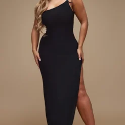 Logic Shape Robe Longue Moulante Noire à Bretelles Nouées