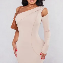 Shape Robe Courte Asymétrique Gris Pierre à Détail Coutures