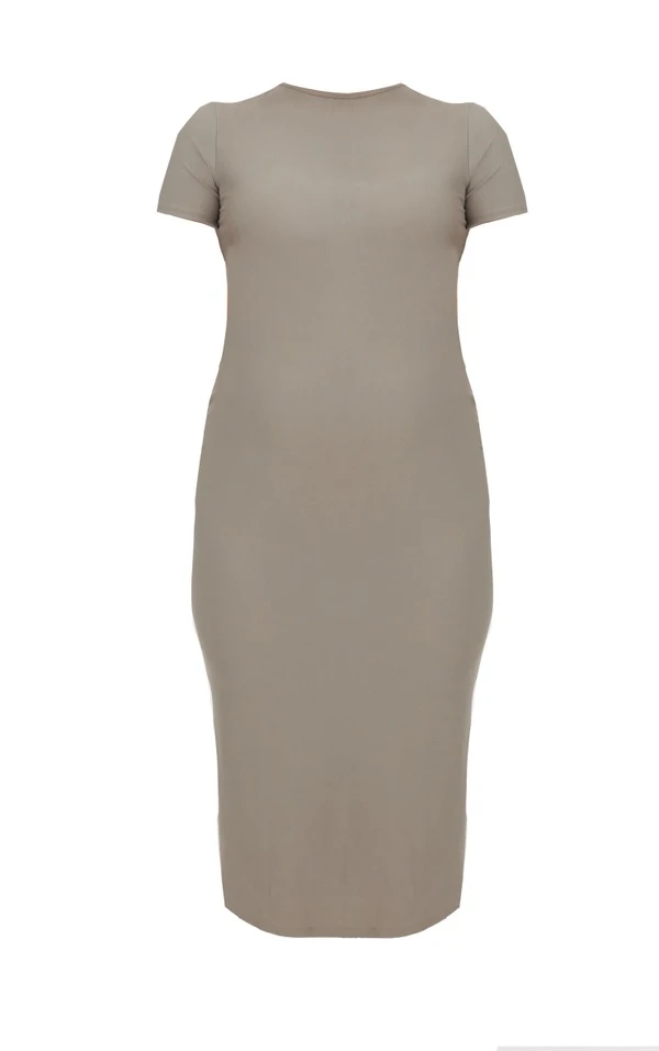 Maternité Robe De Grossesse Longue Taupe Sculpt Mat à Manches Courtes 5 Maternité Robe De Grossesse Longue Taupe Sculpt Mat à Manches Courtes – Image 5