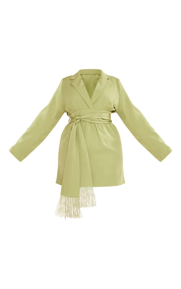 Plus Robe Portefeuille Vert Olive à Ceinture Frangée 5 Plus Robe Portefeuille Vert Olive à Ceinture Frangée – Image 5