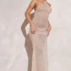Petite Robe Longue En Maille Tricot Avoine Transparente