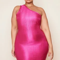 Plus Robe Moulante Plissée Rose Vif à épaule Unique -Promos Jupe Éthérée Boutique 579554f77f088573d2ba645aa356ac225f4ea36d cne4177 3