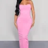 Shape Robe Longue En Sculpt Rose Mat Détail Dentelle