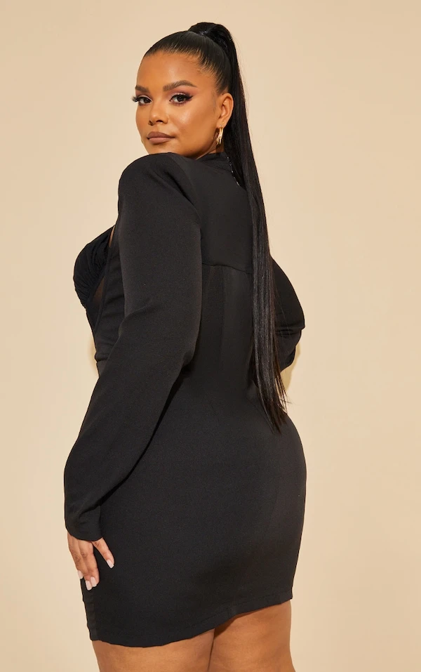 Plus Robe Moulante Noire Deluxe Croisée Devant à Détail Corset 2 Plus Robe Moulante Noire Deluxe Croisée Devant à Détail Corset – Image 2