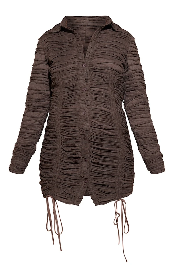 Maternité Robe De Grossesse Chemise Chocolat Crêpée à Manches Longues 5 Maternité Robe De Grossesse Chemise Chocolat Crêpée à Manches Longues – Image 5