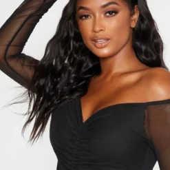 Shape Robe Moulante Noire Froncée En Mesh à Col Bardot -Promos Jupe Éthérée Boutique 5b5a2b0d40b72277ee628f541d987d8d84f9c615 cme1152 5