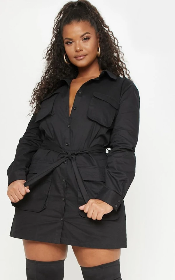 Plus - Robe Chemise Noire Style Utilitaire 1 Plus - Robe Chemise Noire Style Utilitaire